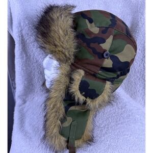 Camo Trapper Hat Hunting Cap‎ Ear Flaps Sz XL Faux Fur